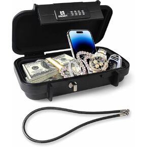 RESET-G13 Portable Lock Box with 4-Digit Combination,Removable Chain, for Travel, Beach, Home, Office, Outdoor Activities, Waterproof, Anti-Theft, Security Case, Black