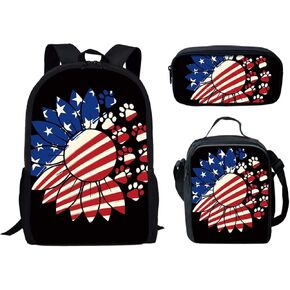 3 in 1 Black Cat Animal Print Backpack Set with Lunch Box and Pencil Case