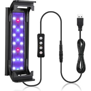 hygger 7W Full Spectrum Aquarium Light with Aluminum Alloy Shell and Plastic Extendable Brackets, White Blue Red LEDs, External Controller, for Freshwater Fish Tank (5-9.5 inch)