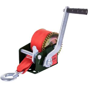 Hand Winch 600 lbs Capacity Portable Towing Hand Crank with Brake 20 feet Nylon Straps and Handle Hook 2 Gear Adjustable for Boat Trailer Truck Lift Green