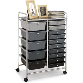 LUARANE Rolling Cart with 15 Drawers, Craft Storage Cart with Portable Handles & Lockable Wheels, Mobile Toys Organizer, Large Capacity Utility Drawer Cart Home Office School Teacher (Multi-colored)