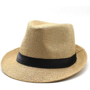 Gossifan Straw Fedora Hat for Men Panama Hat Short Brim Summer Sun Hat