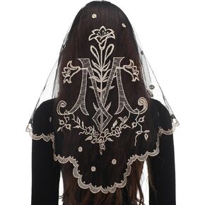 Bozidol Triangular Camellia Sacred Heart Veil - Church Wedding Embroidered Camellia Sacred Heart Wavy Short Veil Scarf