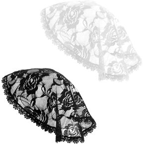 Giantree 2 Pcs Head Coverings for Women, Short Veil, Lace Veil, Veil Headpiece Circle Round Floral Lace Mantilla Black White
