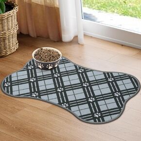 Dog Food Mat, Water Absorbent Pet Food Mat, Non Slip Placemat for Pets Bowl and Water, Easy to Clean, Machine Washable Feeding Mats for Dog Cat Pet, Large 12'' x 19''(Bone Shape)