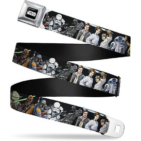 Star Wars Belt, Seatbelt Buckle Belt, Star Wars Classic Character Poses Black, Adjustable