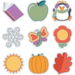 Carson Dellosa 150pc Seasonal Bulletin Board Cutouts, Apple, Acorn, Pumpkin, Flower, Rainbow, Snowflake & More Winter, Summer, Spring, Fall Bulletin Board Decorations, Wall Decor, Classroom Decor