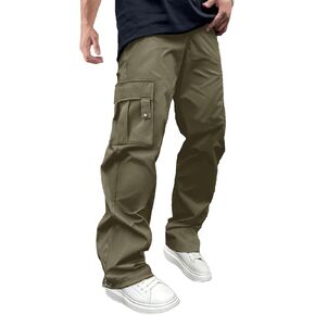 Men's Casual Cargo Pants Drawstring Elastic Waist Parachute Pants Hiking Joggers Sweatpants for Men