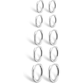 5 Pairs Small Gold Silver Hoop Earrings Set for Women Men, Cute Gold Huggie Earrings for Women, Hypoallergenic 316L Stainless Steel Tiny Cartilage Earrings Hoop, Silver Gold Hoop Earrings for Multiple Piercing Jewelry Gift