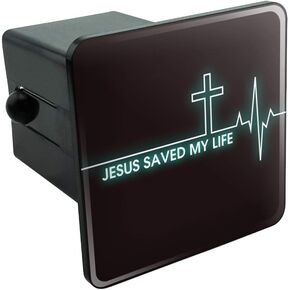 Jesus Saved My Life EKG Heart Rate Pulse Religious Christian Tow Trailer Hitch Cover Plug Insert