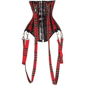 luvsecretlingerie Heavy Duty 26 Double Steel Boned Waist Training Faux Leather Tartan Underbust Tight Shaper Corset #8551-B-T