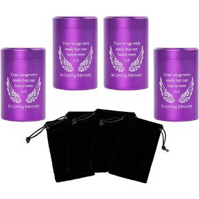 Small Urns for Ashes - Set of 4，2.7 inch Aluminium Mini Urns, Cremation Urns for Human/Pet Ashes, Ashes Holder, Small Keepsake urns-A Limb has Fallen from The Family Tree, Blue