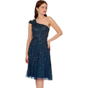 Adrianna Papell Women's Beaded One Shoulder Dress