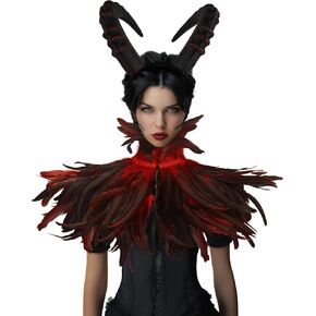 Halloween Gothic Feathers Shawl Devil Sheep Horns Headband Fancy Cape Cosplay costume Accessory