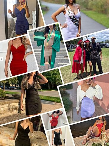 CUTEMOOT المرأة 2023 مثير الخامس الرقبة السباغيتي الأشرطة التفاف Ruched غمد Bodycon فستان كوكتيل مساء حفلة فساتين النادي الليلي in Kuwait