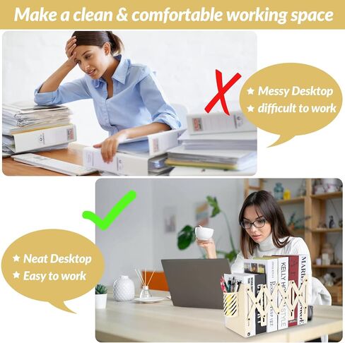 Bookends, Book Ends to Hold Books, Expandable Bookends for Shelves, Desk File Organizer, Heavy Duty Book Holder, Office Organization, Metal Book End Stopper with Pen Holder by Nidoot (White) in Saudi Arabia