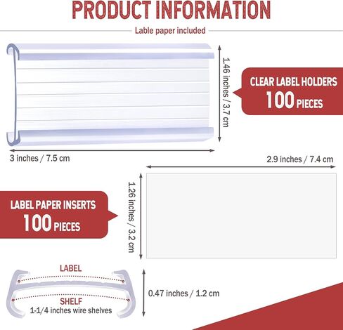 100 Pcs Wire Shelf Label Holders with White Blank Labels, Plastic Shelf Tags for Wire Shelving(3'' x 1.4'') in Saudi Arabia