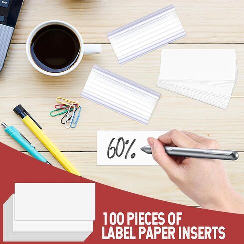 100 Pcs Wire Shelf Label Holders with White Blank Labels, Plastic Shelf Tags for Wire Shelving(3'' x 1.4'') in Saudi Arabia