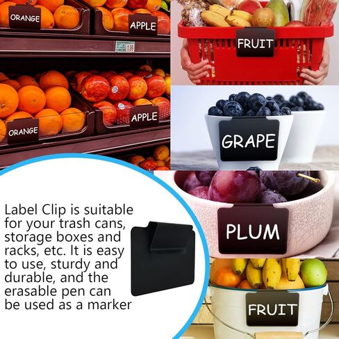 Basket Labels Clip with Plastic Storage Case &2 White Chalk board Markers for 12 Hanging Bins Pantry Organization Removable Small chalkboard Clips label Holder, Home Laundry Fabric Sorting in Saudi Arabia