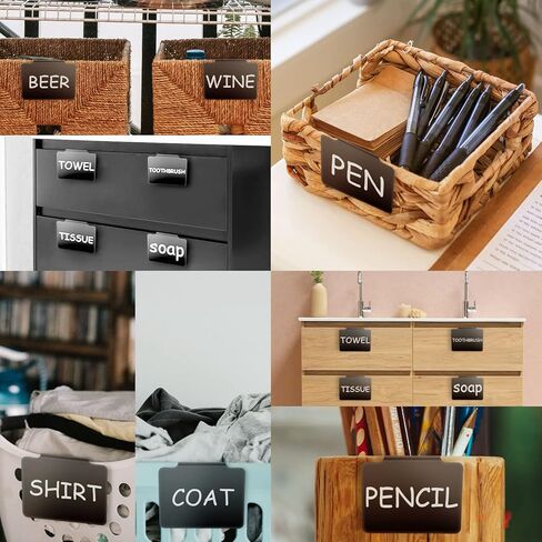 Basket Labels Clip with Plastic Storage Case &2 White Chalk board Markers for 12 Hanging Bins Pantry Organization Removable Small chalkboard Clips label Holder, Home Laundry Fabric Sorting in Saudi Arabia