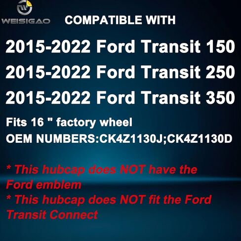 مجموعة من 4 أغطية محورية متوافقة مع Ford Transit 150/250/350، 2015 2016 2017 2018 2019 2020 2021 2022 2023 2024، أغطية عجلات 16 بوصة، 5 Y Spok، ساق قياسية، لون أسود لامع in Kuwait