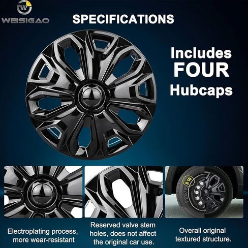 مجموعة من 4 أغطية محورية متوافقة مع Ford Transit 150/250/350، 2015 2016 2017 2018 2019 2020 2021 2022 2023 2024، أغطية عجلات 16 بوصة، 5 Y Spok، ساق قياسية، لون أسود لامع in Kuwait