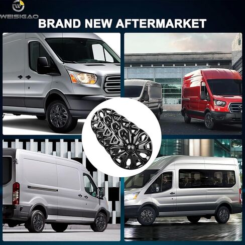 مجموعة من 4 أغطية محورية متوافقة مع Ford Transit 150/250/350، 2015 2016 2017 2018 2019 2020 2021 2022 2023 2024، أغطية عجلات 16 بوصة، 5 Y Spok، ساق قياسية، لون أسود لامع in Kuwait