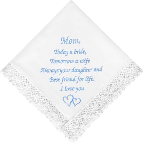 HOULIFE Wedding Handkerchiefs for Bride, Something Blue Wedding Brides Gift Embroidered Handkerchief with Lace Edges in Kuwait