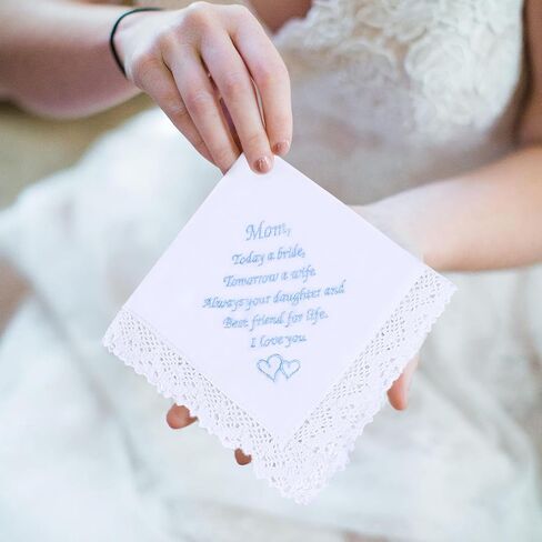 HOULIFE Wedding Handkerchiefs for Bride, Something Blue Wedding Brides Gift Embroidered Handkerchief with Lace Edges in Kuwait