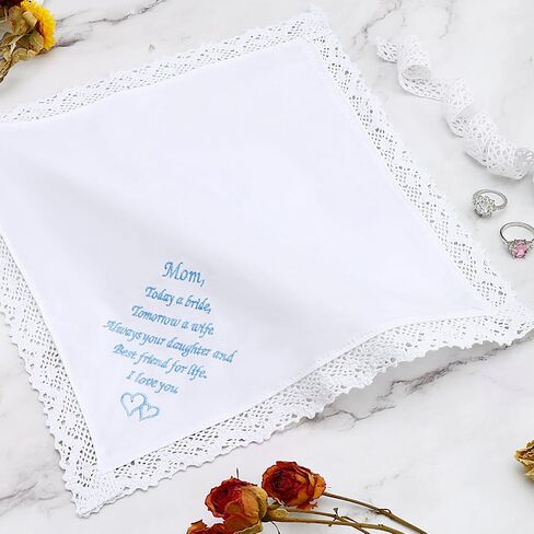 HOULIFE Wedding Handkerchiefs for Bride, Something Blue Wedding Brides Gift Embroidered Handkerchief with Lace Edges in Kuwait