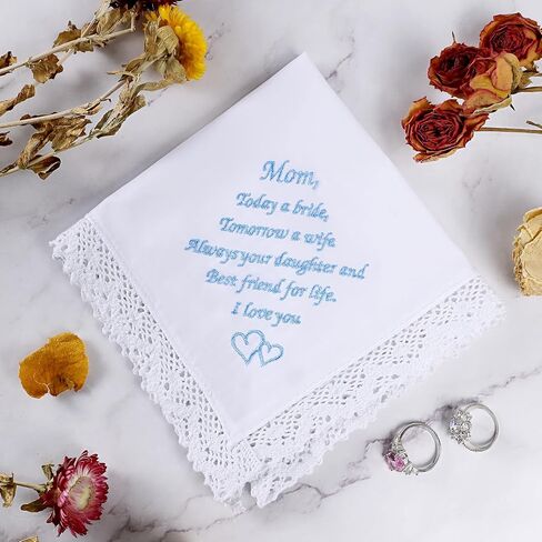 HOULIFE Wedding Handkerchiefs for Bride, Something Blue Wedding Brides Gift Embroidered Handkerchief with Lace Edges in Kuwait