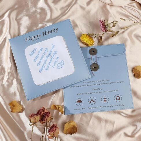HOULIFE Wedding Handkerchiefs for Bride, Something Blue Wedding Brides Gift Embroidered Handkerchief with Lace Edges in Kuwait