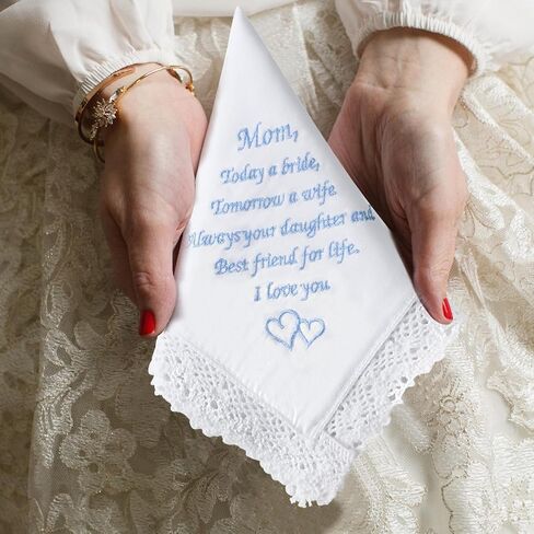 HOULIFE Wedding Handkerchiefs for Bride, Something Blue Wedding Brides Gift Embroidered Handkerchief with Lace Edges in Kuwait
