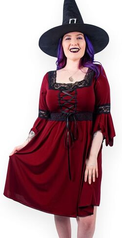 Dare to Wear Magick Witch Costume: Pentagram Pendant, Velour Hat, & Victorian Gothic Women's Renaissance Dress in Saudi Arabia