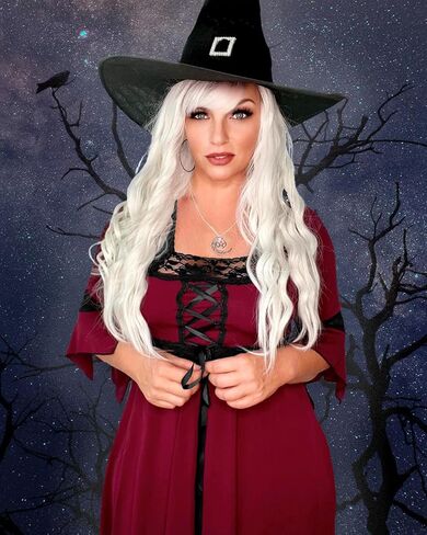 Dare to Wear Magick Witch Costume: Pentagram Pendant, Velour Hat, & Victorian Gothic Women's Renaissance Dress in Saudi Arabia