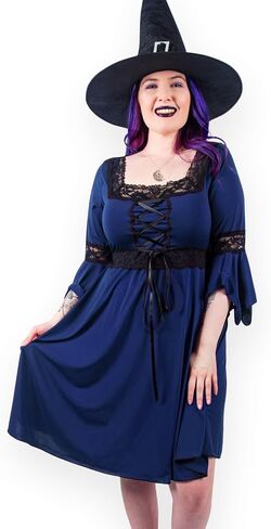 Dare to Wear Magick Witch Costume: Pentagram Pendant, Velour Hat, & Victorian Gothic Women's Renaissance Dress in Saudi Arabia