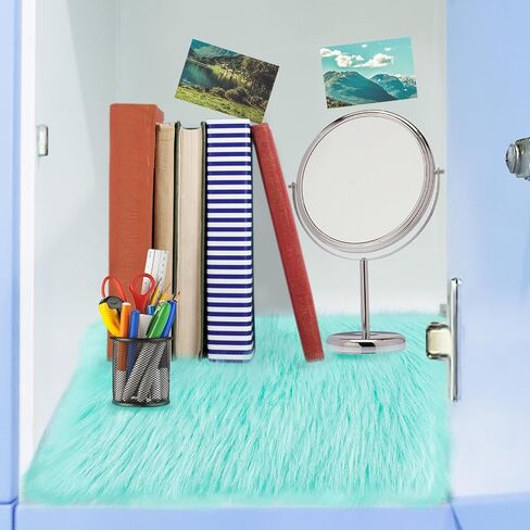 2 Pcs School Locker Rugs, 12" x 12" Mini Locker Decorations for Girls, Soft Fluffy Area Carpet with Non Skid Backing for Middle School Locker Decor Aesthetic Nail Photography (Lake Blue) in Saudi Arabia