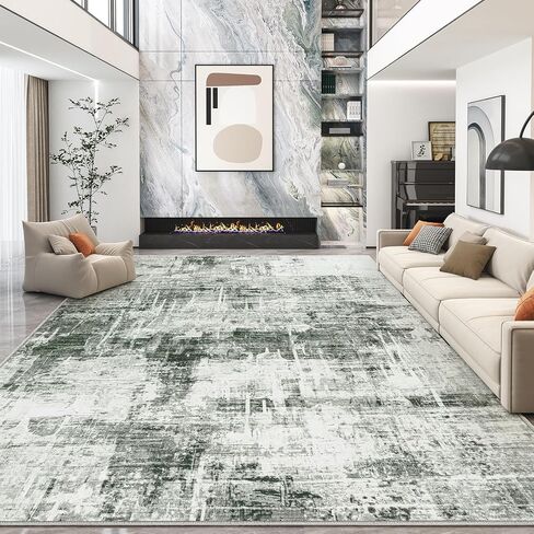 Area Rugs 9x12 Living Room Rug: Large Modern Abstract Soft Rug Non-Slip, Washable Low Pile Floor Carpet for Bedroom, Kitchen, Dining Table Home Office (Grayish Green, 9'x12') in Saudi Arabia