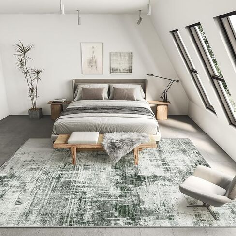 Area Rugs 9x12 Living Room Rug: Large Modern Abstract Soft Rug Non-Slip, Washable Low Pile Floor Carpet for Bedroom, Kitchen, Dining Table Home Office (Grayish Green, 9'x12') in Saudi Arabia