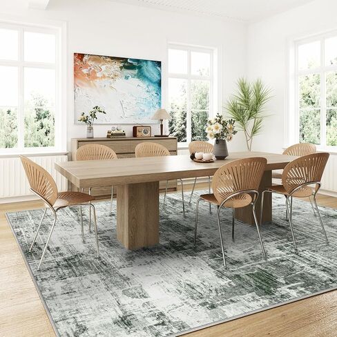 Area Rugs 9x12 Living Room Rug: Large Modern Abstract Soft Rug Non-Slip, Washable Low Pile Floor Carpet for Bedroom, Kitchen, Dining Table Home Office (Grayish Green, 9'x12') in Saudi Arabia