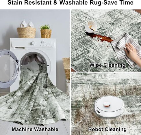 Area Rugs 9x12 Living Room Rug: Large Modern Abstract Soft Rug Non-Slip, Washable Low Pile Floor Carpet for Bedroom, Kitchen, Dining Table Home Office (Grayish Green, 9'x12') in Saudi Arabia