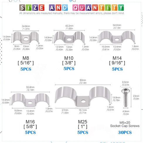 Glarks 50 قطعة 5/16 بوصة 3/8 بوصة 1/2 بوصة 5/8 بوصة 1 بوصة مشابك خط مزدوج من الفولاذ المقاوم للصدأ مشابك خطوط الوقود مع مجموعة متنوعة من براغي التثبيت للفرامل وخطوط الوقود والأنابيب in Kuwait