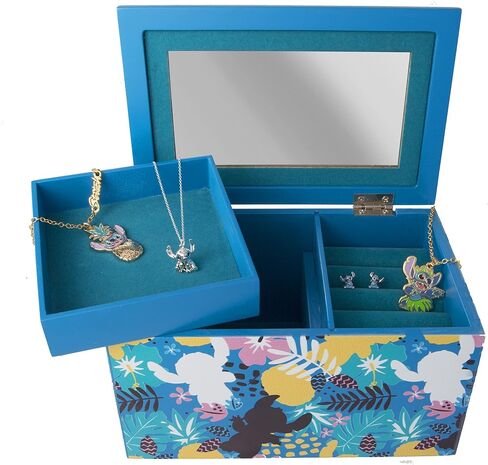 Disney Lilo and Stitch Sterling Silver 3D Pendant Necklace and My Happy Place Silk Screen Print Blue Jewelry Box Jewelry Organizer Bundle in Saudi Arabia