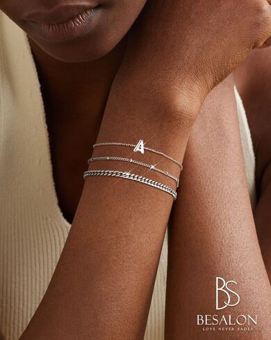 3PCS White Gold Initial Bracelets for Women Dainty 14K Gold Bracelet Stack Letter Link Charm A-Z Monogram Bracelet Anti Tarnish Jewelry Gifts for Women in Saudi Arabia