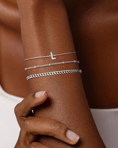 3PCS White Gold Initial Bracelets for Women Dainty 14K Gold Bracelet Stack Letter Link Charm A-Z Monogram Bracelet Anti Tarnish Jewelry Gifts for Women in Saudi Arabia