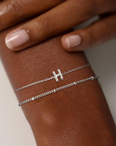 3PCS White Gold Initial Bracelets for Women Dainty 14K Gold Bracelet Stack Letter Link Charm A-Z Monogram Bracelet Anti Tarnish Jewelry Gifts for Women in Saudi Arabia