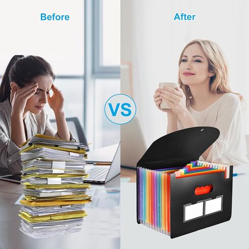 Accordion File Organizer 12 Pockets Expanding File Folders with Color Labels,Portable Storage Monthly Bill Receipt Black Vertical Document Organizer Desktop, Letter/A4 Size for Office,School and Home in Saudi Arabia