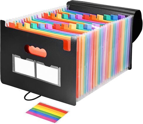 Accordion File Organizer 12 Pockets Expanding File Folders with Color Labels,Portable Storage Monthly Bill Receipt Black Vertical Document Organizer Desktop, Letter/A4 Size for Office,School and Home in Saudi Arabia