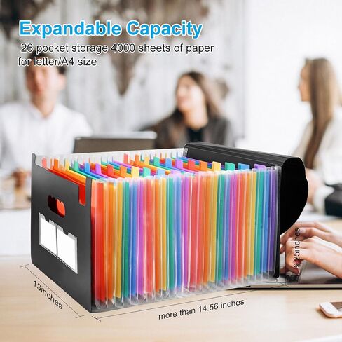 Accordion File Organizer 12 Pockets Expanding File Folders with Color Labels,Portable Storage Monthly Bill Receipt Black Vertical Document Organizer Desktop, Letter/A4 Size for Office,School and Home in Saudi Arabia