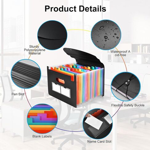 Accordion File Organizer 12 Pockets Expanding File Folders with Color Labels,Portable Storage Monthly Bill Receipt Black Vertical Document Organizer Desktop, Letter/A4 Size for Office,School and Home in Saudi Arabia